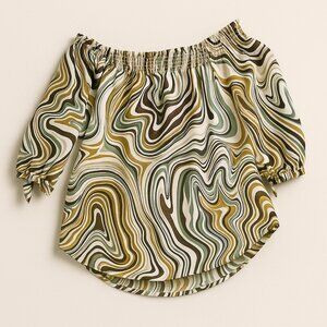 Rue21 Brown and White Off-the-Shoulder Ruched Blouse Size L